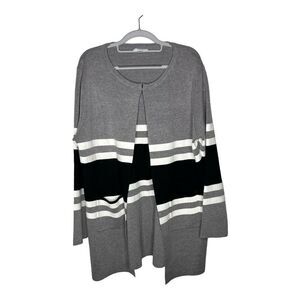 Sioni Open Cardigan Sweater Womens XL Knit Colorblock‎ Pockets Long